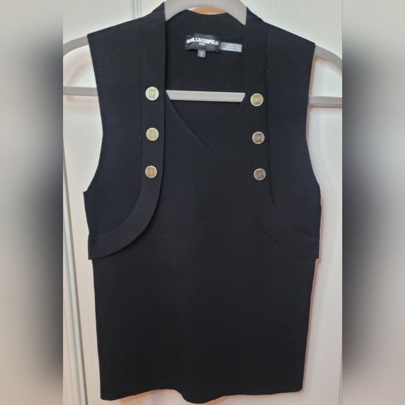 KARL LAGERFELD Black Ribbed V-Neck Sweater. Sz M - Picture 9 of 11